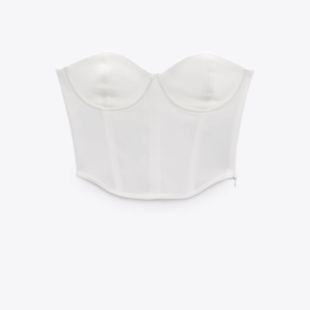 NWT ZARA Poplin CORSET STYLE TOP Cropped ~ Sz XS ~ White ~ Side Zip